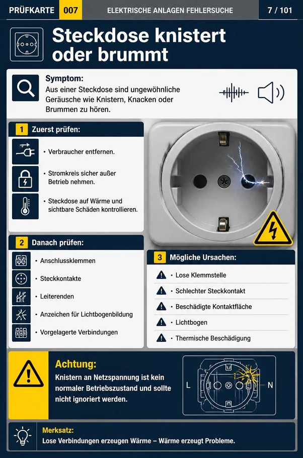 Beispiel einer Prüfkarte zur Elektro-Fehlersuche